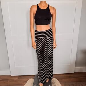 Calvin Klein, Diagonal Striped Fold Down Maxi Skirt, Black and Beige, Size Small